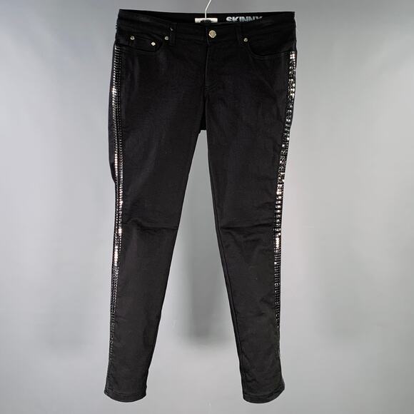 VERSACE COLLECTION Size 30 Donna Black Cotton Blend Studded Skinny Jeans - Picture 1 of 11